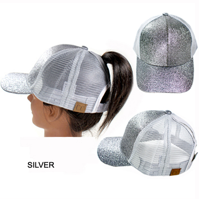 C.C GLITTER PONY TAIL CAP W/MESH(CC0012-BT6)