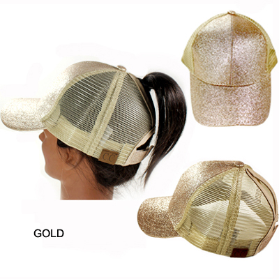 C.C GLITTER PONY TAIL CAP W/MESH(CC0012-BT6)