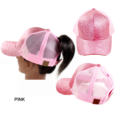 C.C GLITTER PONY TAIL CAP W/MESH(CC0012-BT6)