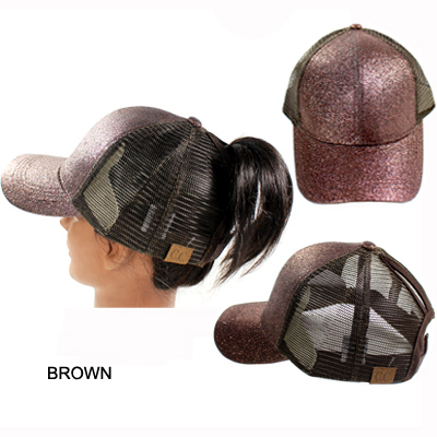 C.C GLITTER PONY TAIL CAP W/MESH(CC0012-BT6)