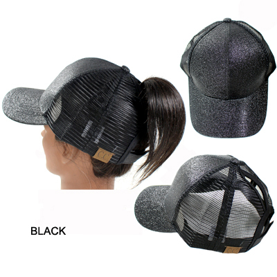 C.C GLITTER PONY TAIL CAP W/MESH(CC0012-BT6)