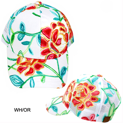 C.C FLOWER EMBROIDERED MESH BACK CAP(CC0020-BA752)