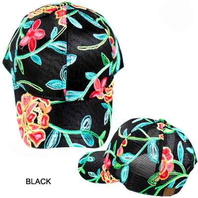 C.C FLOWER EMBROIDERED MESH BACK CAP(CC0020-BA752)