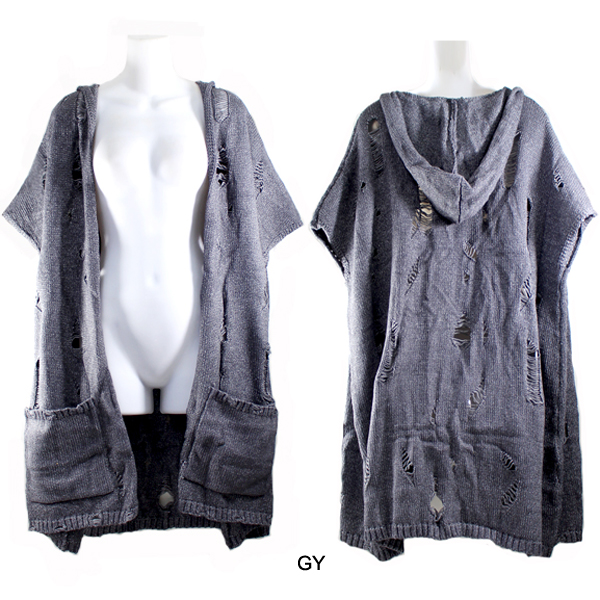 FASHION DISTRESSED HOOD GARDIGAN(CLA0050-FP64003)