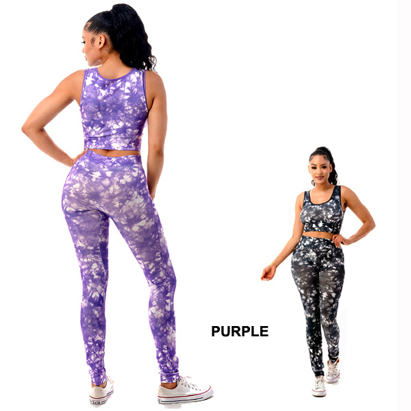 6PC-SEAMLESS TIE DYE CROP TOP & LEGGINGS(CLA0063-SET6941)