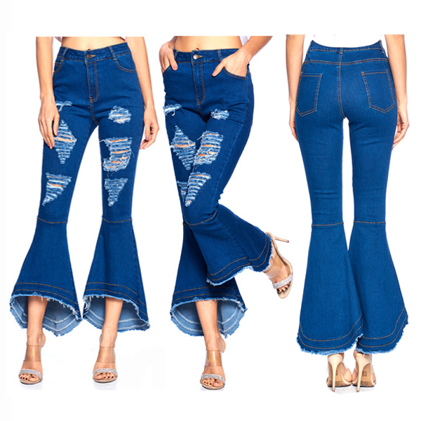 6PC-DISTRESSED FLARRED DENIM JEANS(CLA0070-PDM4750)