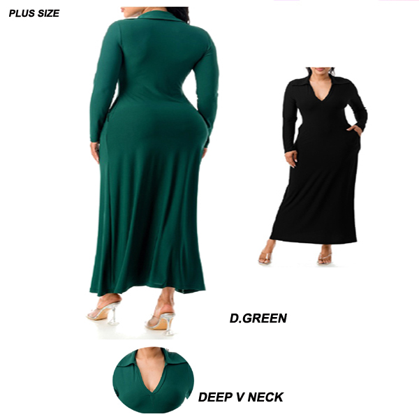 6PC/PLUS SIZE-LONG SLEEVES DEEP V NECK DRESS(CLA0125-D20467X)