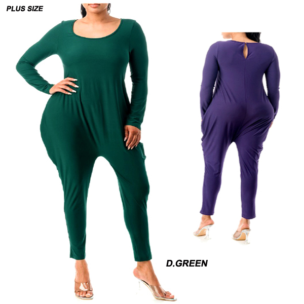 6PC/PLUS SIZE-PLAIN LONG SLEEVE HAREM JUMPSUIT(CLA0127-JP2029X)