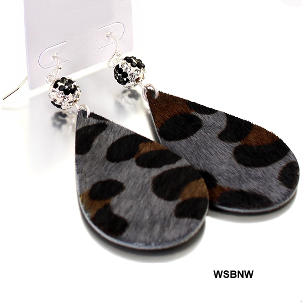 CRYSTAL LEATHER PATTERN FISH HOOK ER(EF0310-CE2616)