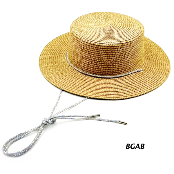 FASHION RHINESTONE STRING STRAW HAT(HA0117-HT0497)