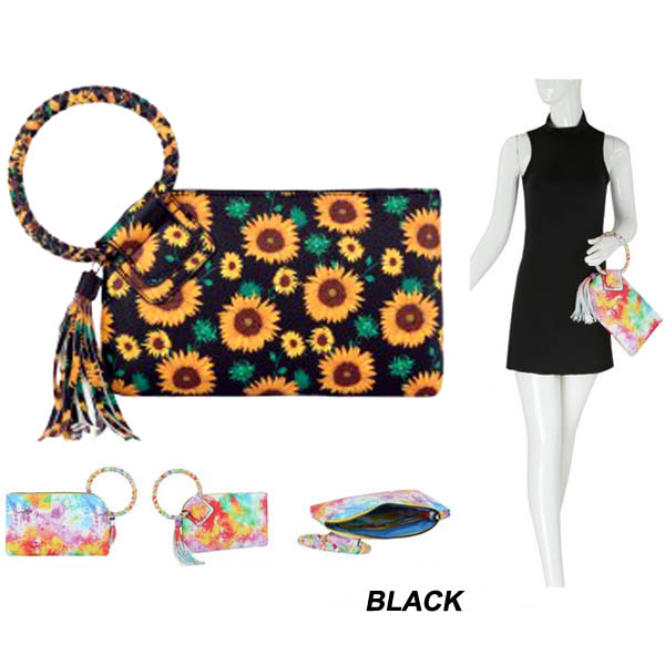 FASHION SUNFLOWER PRINT HANDLE POUCH(HF0277-JY0407)