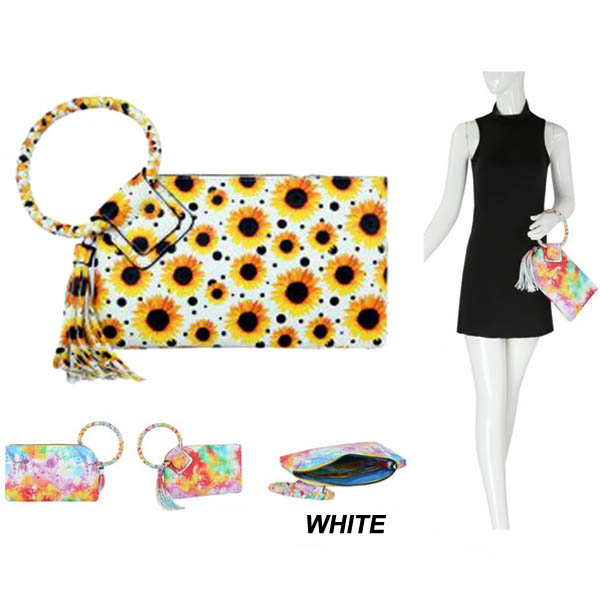 FASHION SUNFLOWER PRINT HANDLE POUCH(HF0277-JY0407)