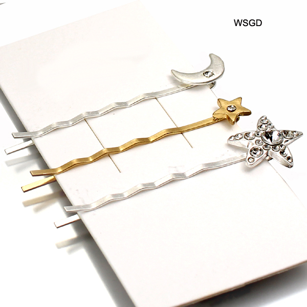 METAL STAR 3 PIECE MOON HAIR PIN(HP0008-FH0011)