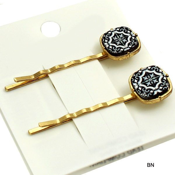 LEATHER SEMI WOOD HAIR PIN(HP0009-CH0012)