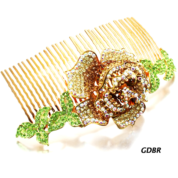 FASHION STONE FLOWER HAIR COMB PIN(HP0026-HSB1120)