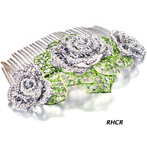 FASHION STONE FLOWER HAIR COMB PIN(HP0028-HSB1121)