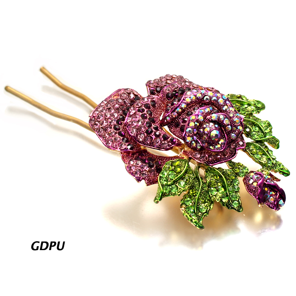 FASHION STONE FLOWER HAIR STICK(HP0032-HSB1141)