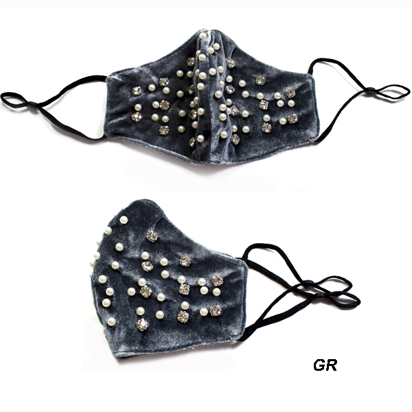 DZ-FASHION PEARL CRYSTAL VELVET MASK(MK-DZ0301-KM2670)