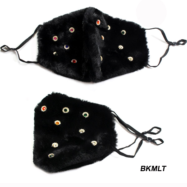 DZ-FASHION FAUX SHORT FUR STONE MASK(MK-DZ0305-KM2770)