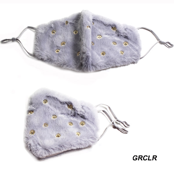 DZ-FASHION FAUX SHORT FUR STONE MASK(MK-DZ0305-KM2770)