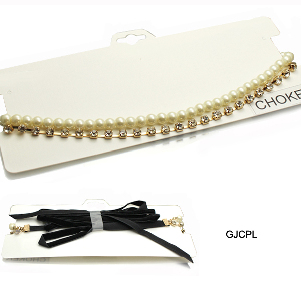 FASHION PEARL STONE VELVET WRAP CHOKER(NC0008-AN1191-1)