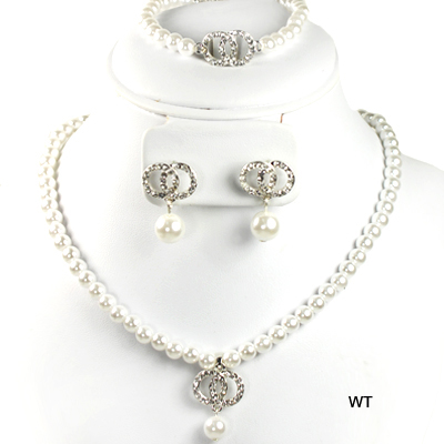 FASHION RHINESTONE PEARL 3PC NK SET15"(NP0013-S15546)