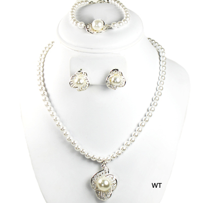 FASHION RHINESTONE PEARL 3PC NK SET15"(NP0014-S15795)