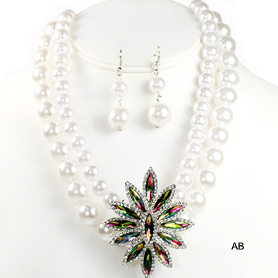 FASHION PEARL W STONE NK SET14.5"(NP0038-JWN1270)