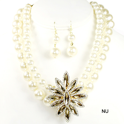 FASHION PEARL W STONE NK SET14.5"(NP0038-JWN1270)