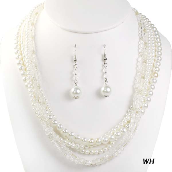 FASHION PEARL W CRYSTAL NK SET16"(NP0049-11089)