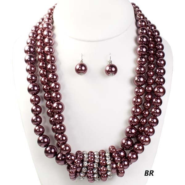 FASHION PEARL W STONE NK SET17"(NP0051-AKN0222)