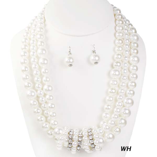 FASHION PEARL W STONE NK SET17"(NP0051-AKN0222)