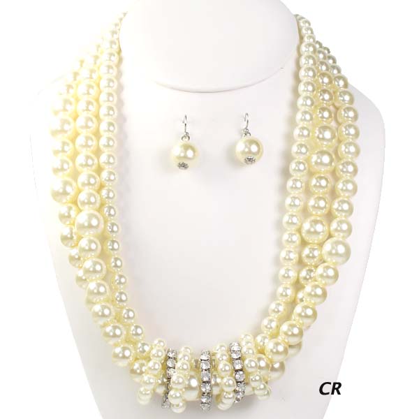 FASHION PEARL W STONE NK SET17"(NP0051-AKN0222)