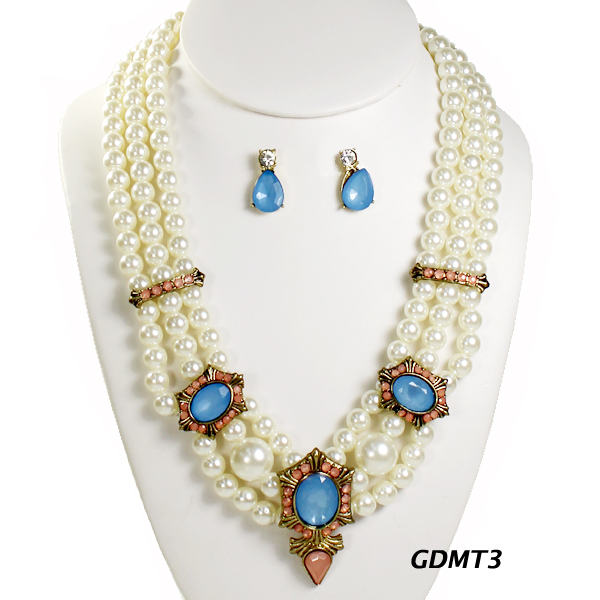 FASHION PEARL W STONE NK SET17"(NP0055-JNE1014)