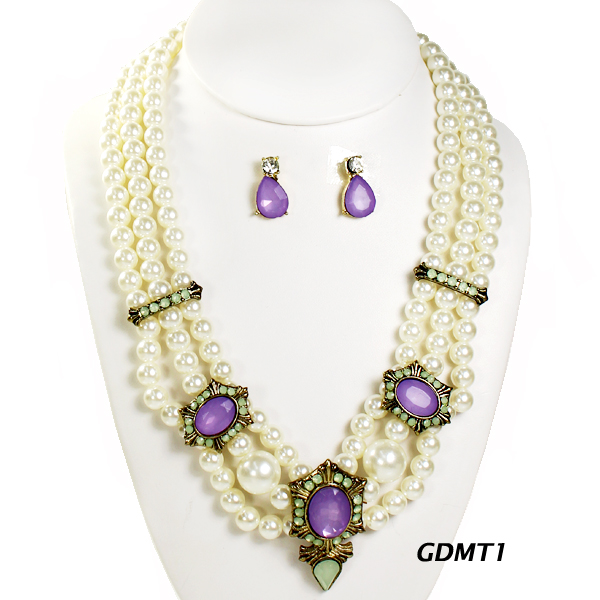 FASHION PEARL W STONE NK SET17"(NP0055-JNE1014)