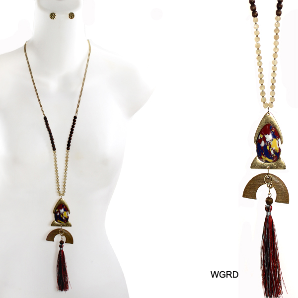 FASHION TASSEL W STONE NK SET29"(NT0173-JCNE2137)