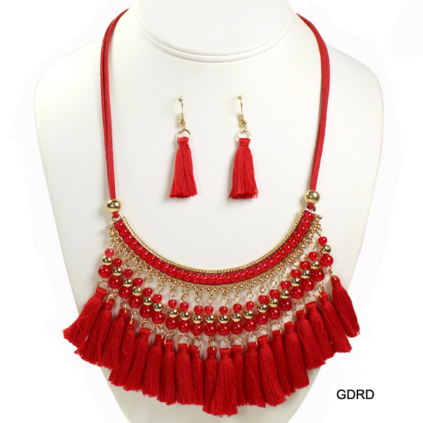 FASHION BEAD W TASSEL NK SET18"(NT0219-MNE6407)