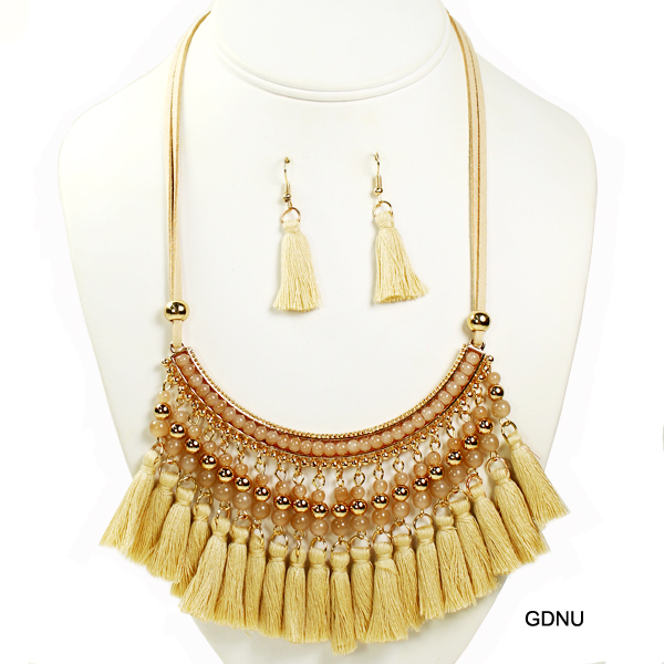 FASHION BEAD W TASSEL NK SET18"(NT0219-MNE6407)