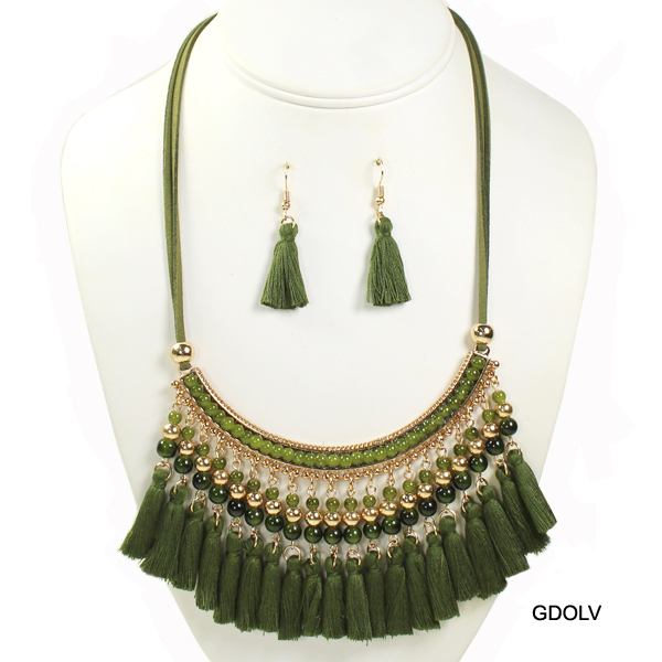 FASHION BEAD W TASSEL NK SET18"(NT0219-MNE6407)