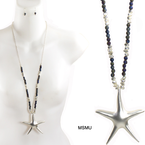 FASHION GLASS BEAD STARFISH NK SET30"(NT0226-KNE6103)