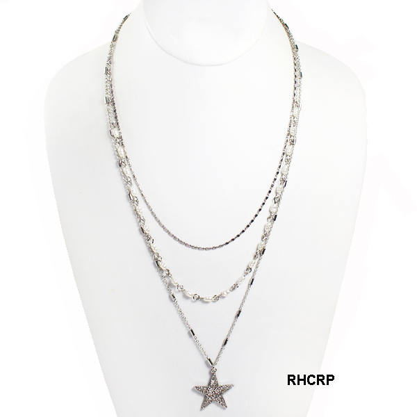 FASHION LAYERED STAR/PEARL NK SET17"(NT0504-KNE6378)