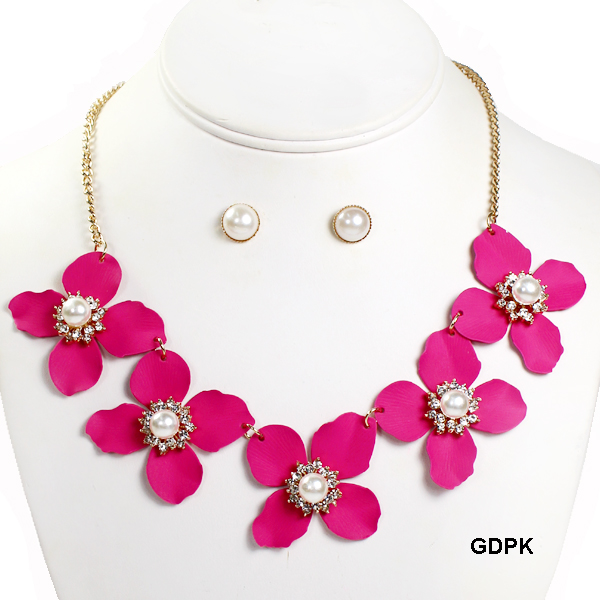 FASHION MET FLOWER W PEARL NK SET18"(NT0545-MNE6984)