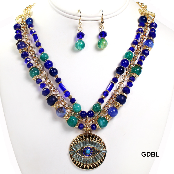 FASHION GLASS BEAD W EVILEYE NK SET18"(NT0577-MNE6953)