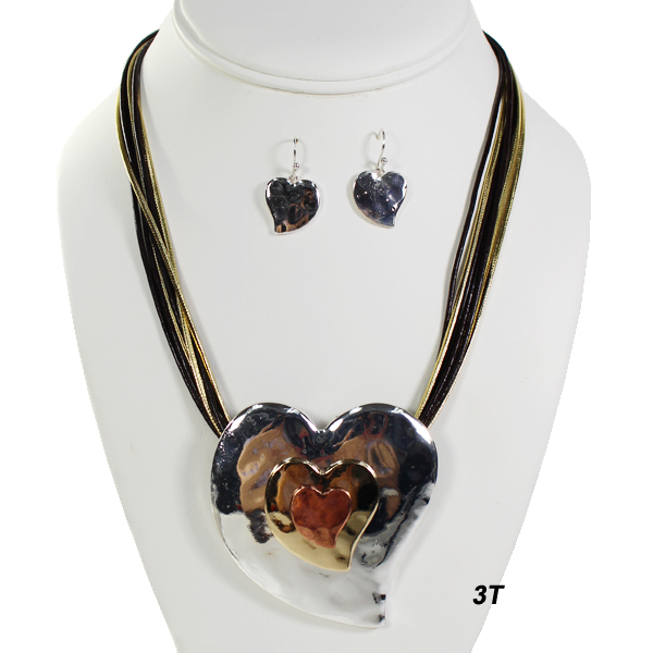 FASHION HEART HAMMERED NK SET18"(NT0803-AS6393)
