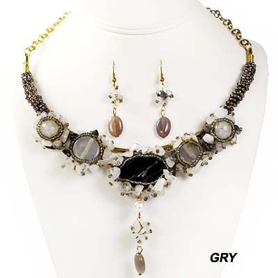 FASHION NATURAL STONE W BEAD NK SET15"(NT0928-WS1849)