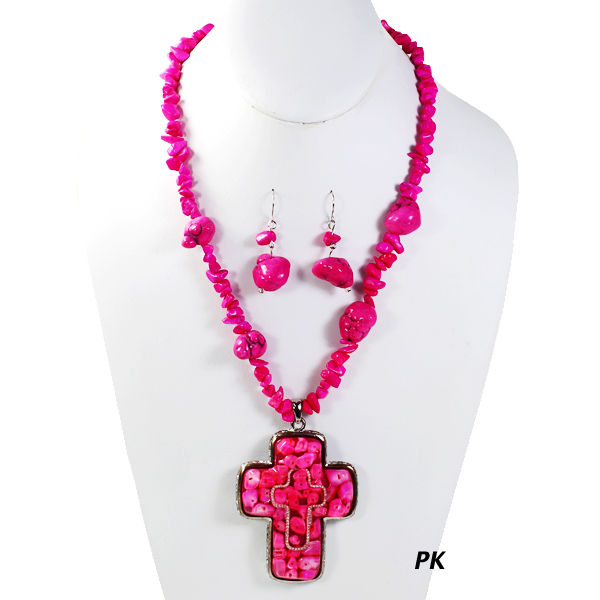 FASHION COLOR STONE CROSS NK SET18"(NT1089-LNE764)