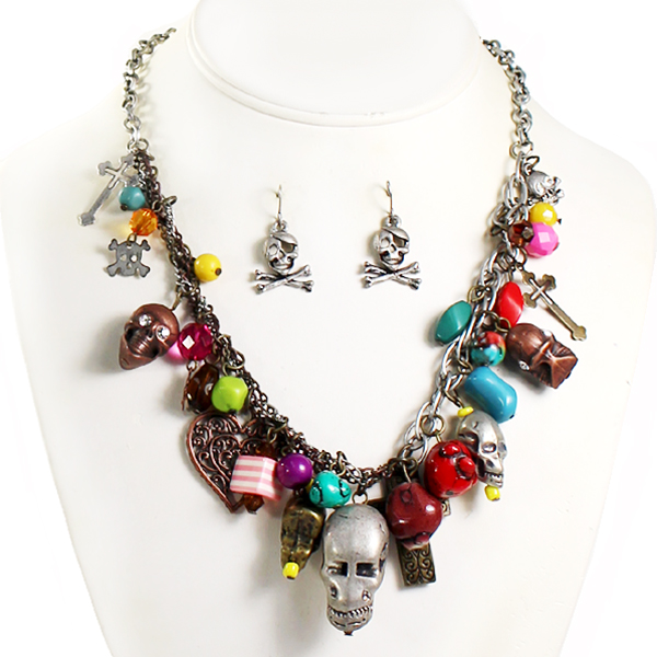 FASHION SKULL CROSS MULTI CHARM NK SET17"(NT1120-LNE1587)