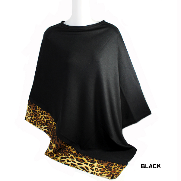 LEOPARD TRIM SOLID PONCHO(SHA0034-MS0089)