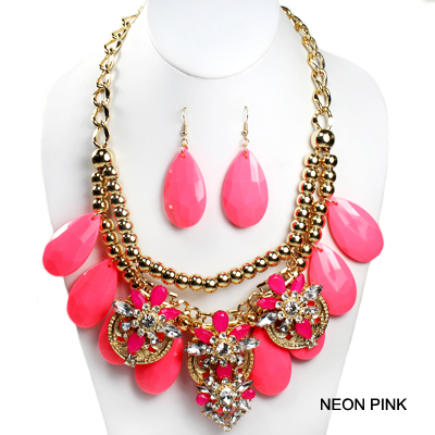 FASHION NEON COLORFUL W STONE NK SET17.5"(SN0009-INE0581)