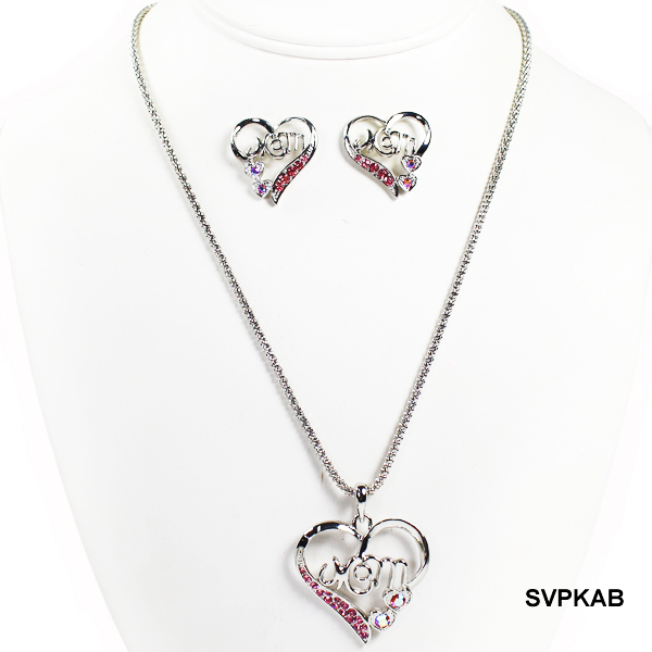 FASHION HEART STONE"MOM" NK SET18.5"(SV0003-FN6369)